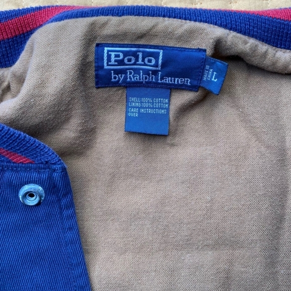 Vintage Polo Ralph Lauren USA 1928 Spellout Bomber Snap Up Jacket PRL Large Blue - Picture 7 of 11